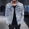 Denim Jacket Men Hole Retro Motorcyle Basic Coat