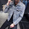 Denim Jacket Men Hole Retro Motorcyle Basic Coat