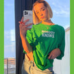 Green Letter Short Sleeve T-shirt Women Loose Cotton