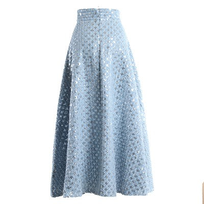 Mid-length Embroidered Sequins Hong Kong-style Retro High-waisted Umbrella Skirt