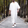 Pure Color Youth Loose Collarless Casual Half-sleeved White Robe Shirt