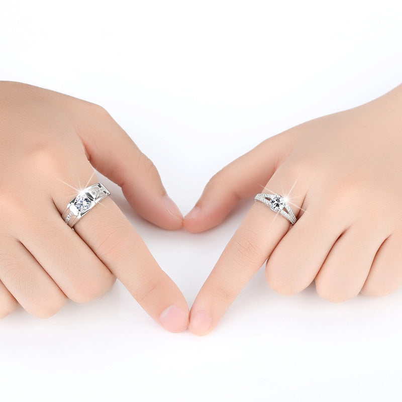 Diamond Romantic Couple Rings Men's Silver Plated Pair Rings