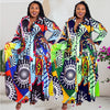 Women Robe Print Maxi Dress African Clothes Long Sleeve Big Swing Party Dress Beach