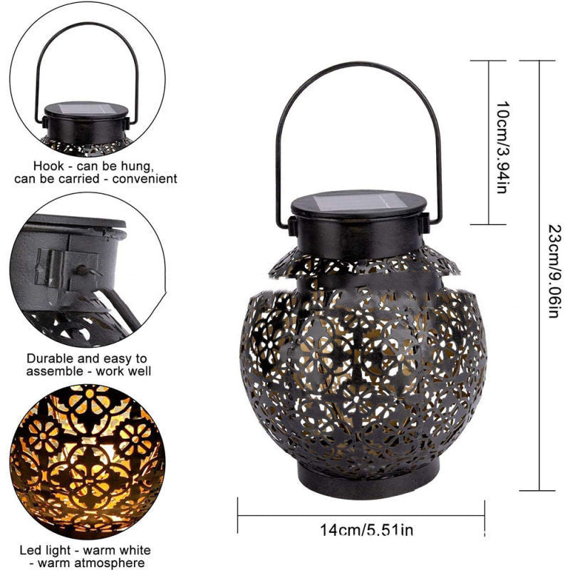 Solar Wrought Iron Hollow Lantern European Pastoral Outdoor Garden Light