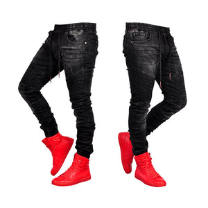 Men's jeans new elastic elastic waist casual blue trousers