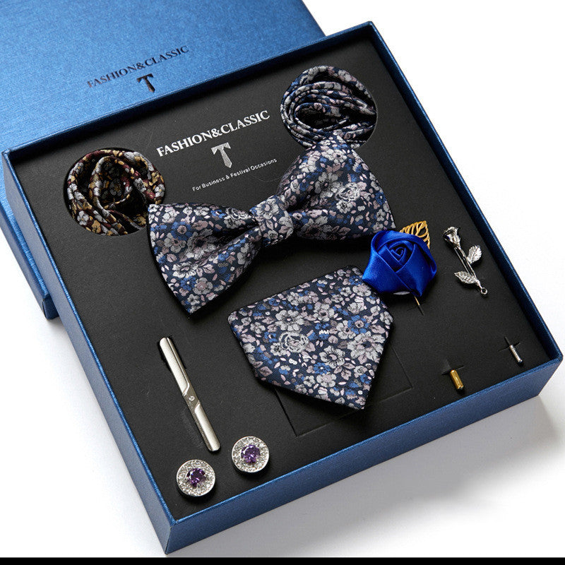 New Men's Gift Box Tie Fashion Business Striped Necktie Square Scarf Combination Set Gift Box Gift