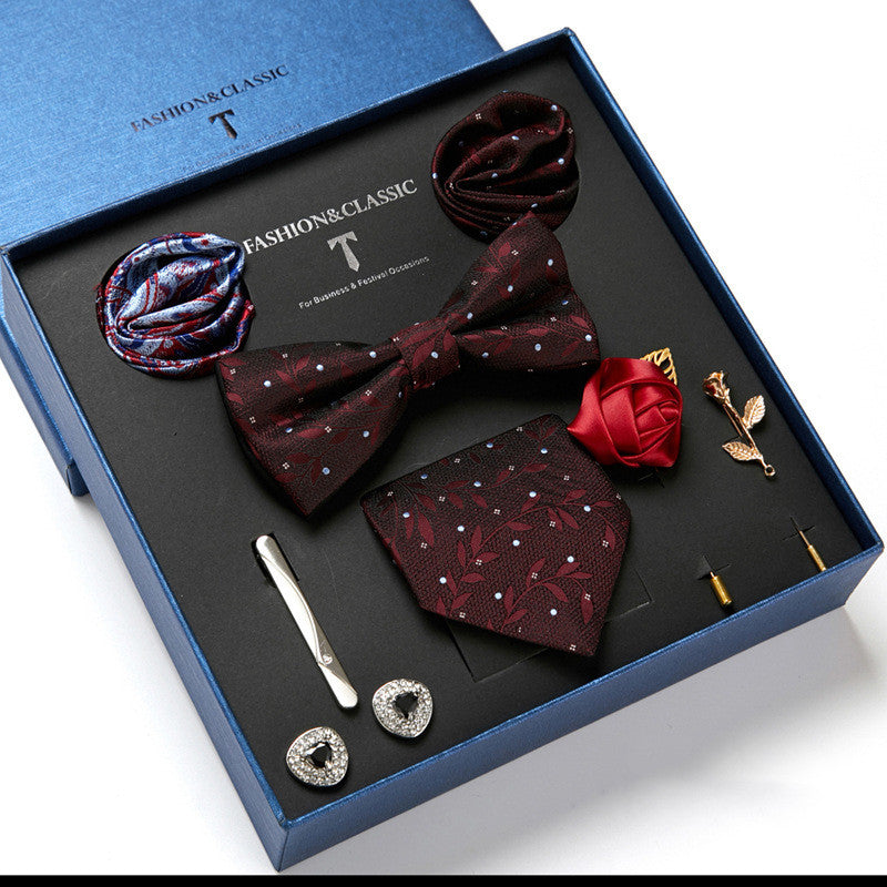 New Men's Gift Box Tie Fashion Business Striped Necktie Square Scarf Combination Set Gift Box Gift