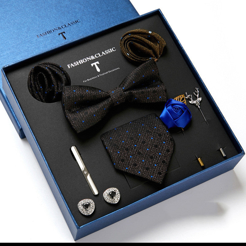 New Men's Gift Box Tie Fashion Business Striped Necktie Square Scarf Combination Set Gift Box Gift