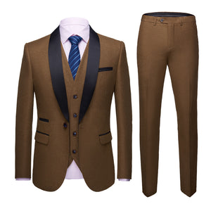 Men's Business Casual Suits, Self-Cultivation Wedding Groom Suit Dress Three-Piece Suit