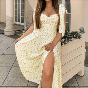 Summer Floral Print Dress Women Sexy Party Long Dresses Puff Short Sleeve dress