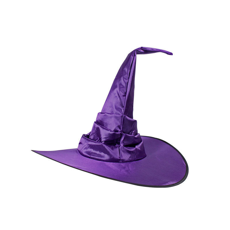 Halloween Pleated Witch Hat Black Ball Wizard Curved Witch Hat