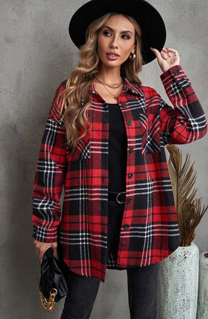 Lapel Single Breasted Shirt Women's Commuting Wear Loose Plaid