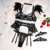 Feather Stitching Contrast Color Metal Chain Four-piece Underwear