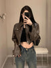 Sweet Cool Hot Girl Style Coffee Color Leather Coat Motorcycle Jacket Top