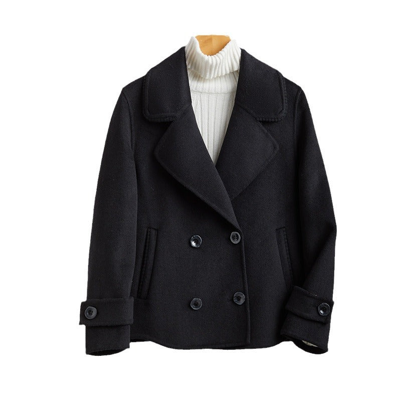 Suit Collar Double Breasted Woolen Coat For Women