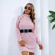 Long Sweater Dress With Button Design Leisure Clinch Long Sleeve Base Sweater Women