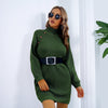 Long Sweater Dress With Button Design Leisure Clinch Long Sleeve Base Sweater Women