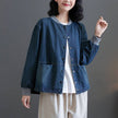 Denim Coat Women's Daily Top Vintage Thread Stand Collar Baseball Uniform Jacket