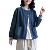 Denim Coat Women's Daily Top Vintage Thread Stand Collar Baseball Uniform Jacket