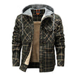 Men Warm Jacket Fleece Lining Lumberjack Plaid Hooded Jackets Snap Button