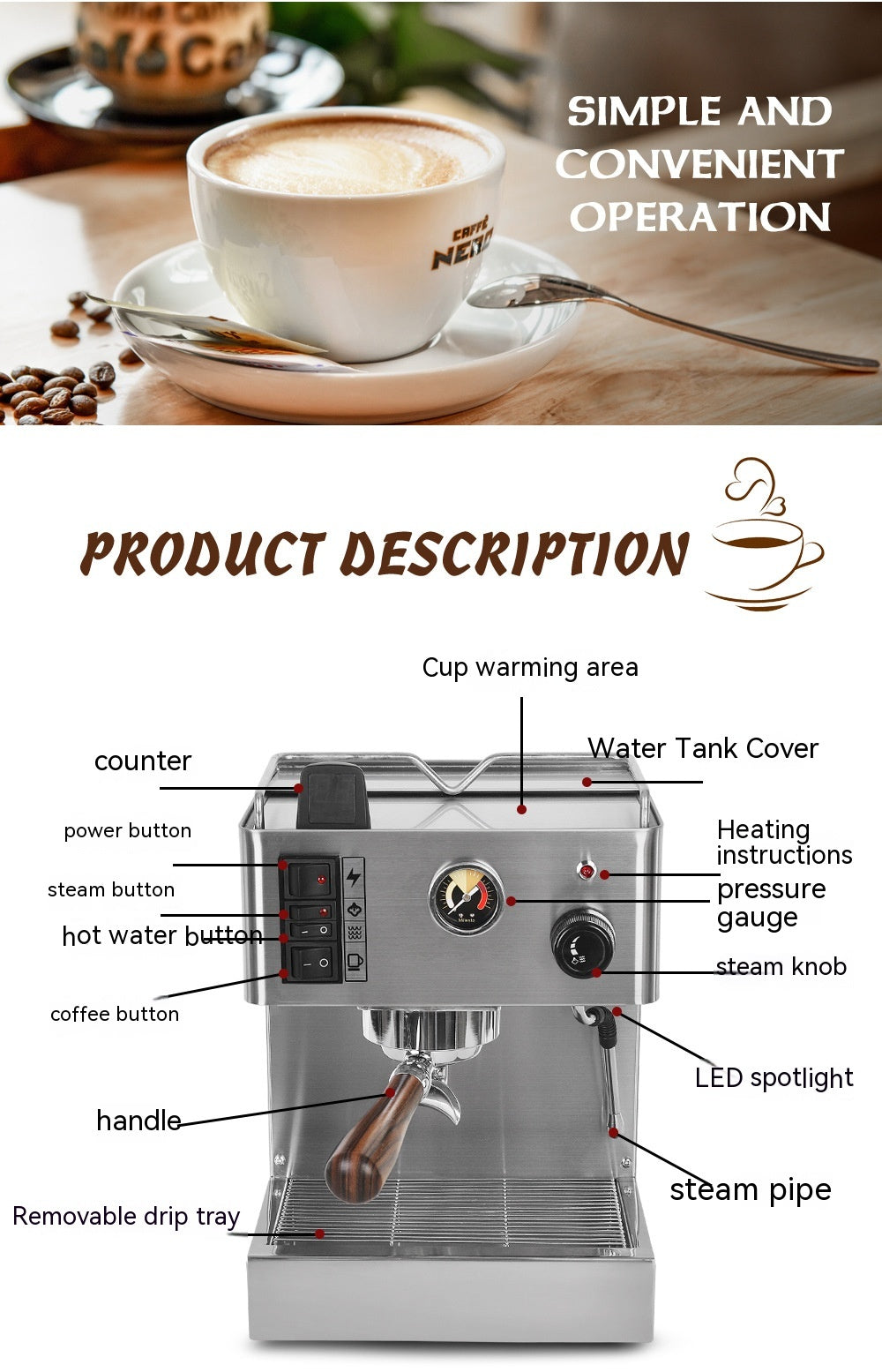 Concentrated Italian Semi-Automatic Coffee Machine