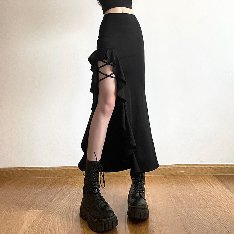 Women's Solid Color Slim-fit Street Fashion High Waist Hip Split Skirt