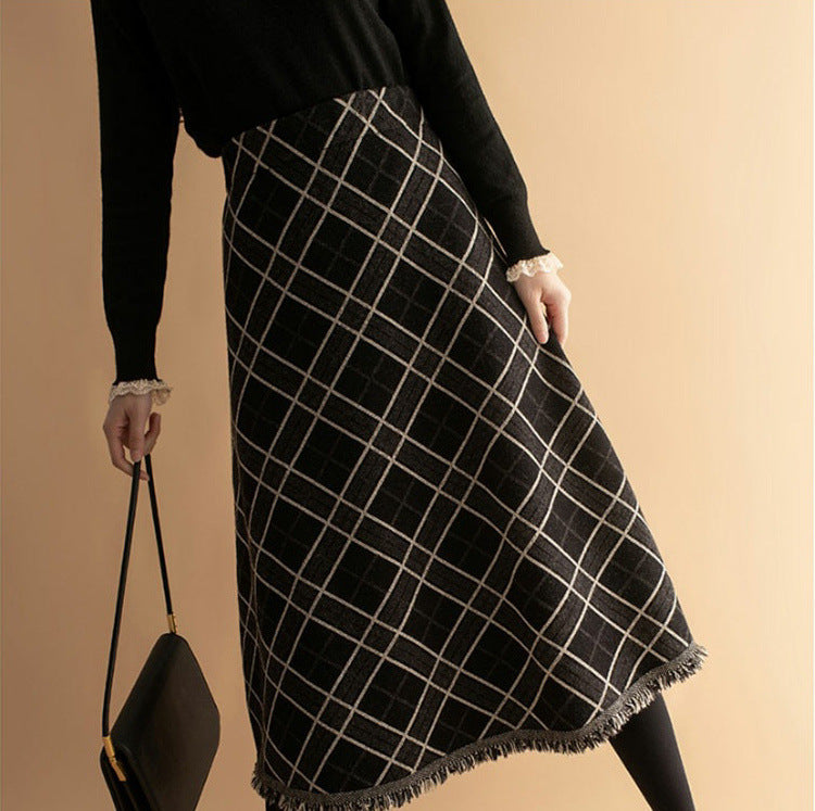 Plaid For Women Big Hem Skirt Wool Midi Dress