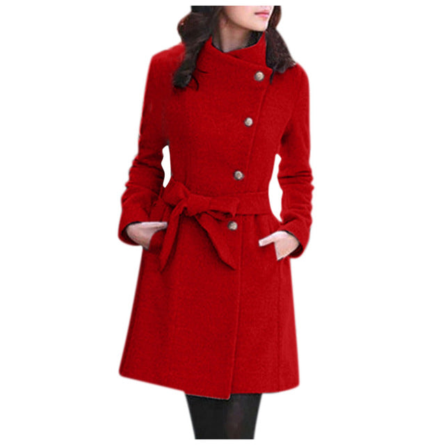 Womens Winter Lapel Wool Coat Trench Jacket Overcoat Outwear