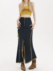 Irregular Raw Hem Distressed XINGX Denim Fishtail Skirt