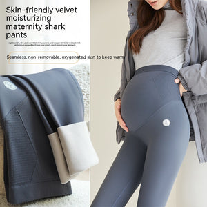 Fleece-lined Belly Support Pregnant Women Leggings Cropped Pants