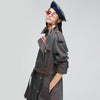 Stripes double-breasted trench coat British slim waist trench coat