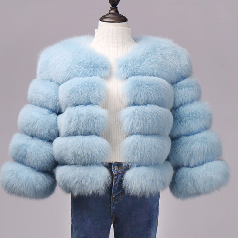 Slim short faux fox fur coat