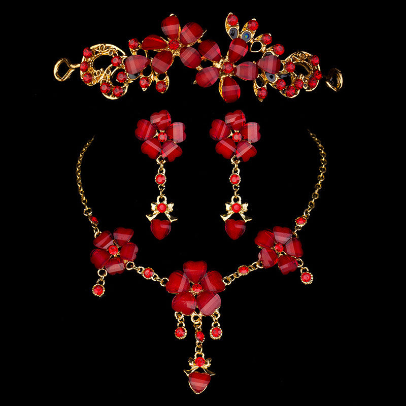 wedding accessories jewelry set three piece red collar