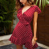 V-neck polka dot dress skirt women