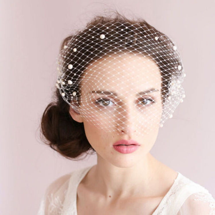 Bridal Veil Pearl Large Hole Mesh Hair Comb Short Veil Wedding Hair Accessories