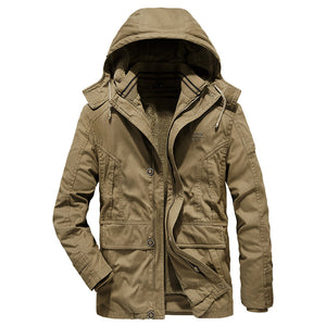 Removable Hooded Zipper Mid-Length Cotton Coat Men