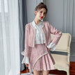 New Women's Ladies' Tweed Jacket Pleated Shirt Set For Women