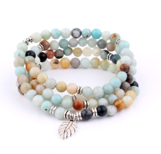 108 Natural Stone Rosary Bracelet Alloy 3D Lotus Life Tree Anklet Yoga Mala Necklace