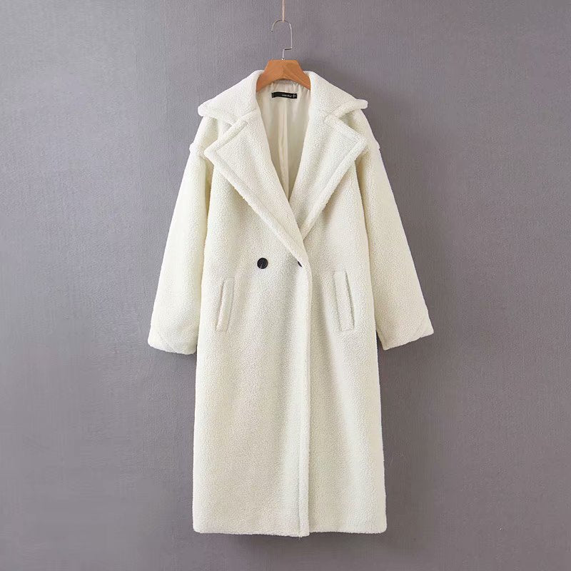 Mid-length lamb fur coat trench coat