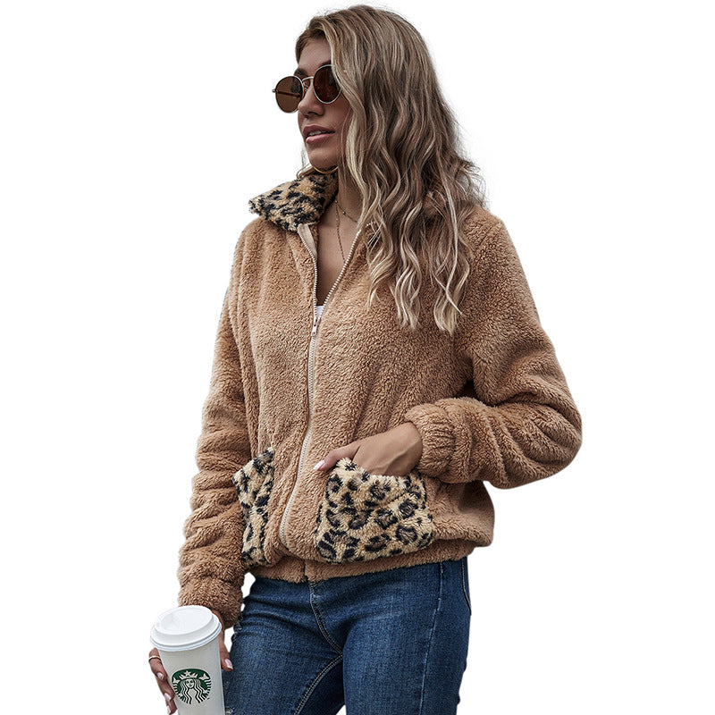 Autumn leopard patched cashmere coat