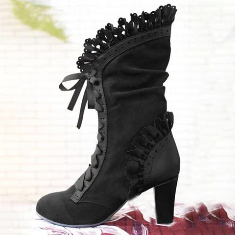 Lace-Up Combat Boot Women Ruffle Design Ethnic Shoes