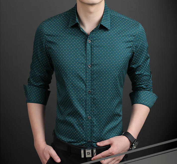 Fashion Male Shirt Long-Sleeves Tops Polka Dot Printing Mens Dress Shirts Slim Men Shirt Plus Size M-5XL FGT