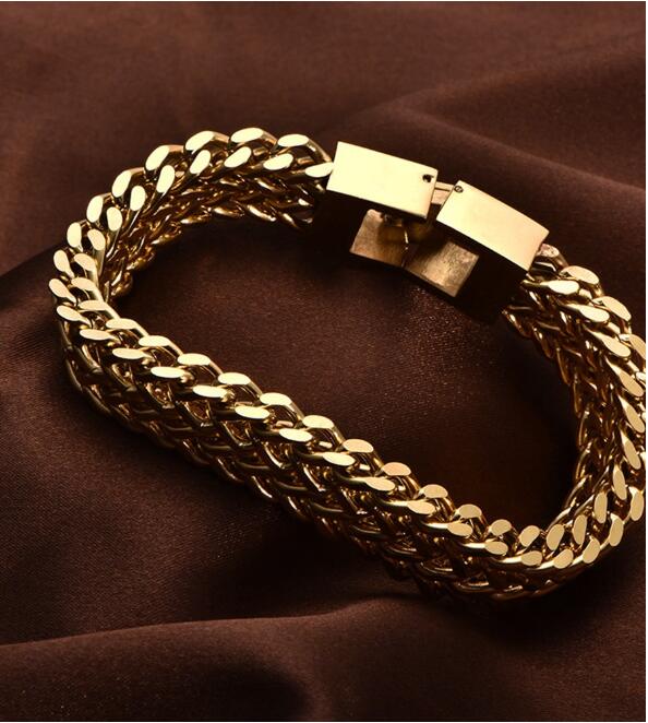 Stainless steel jewelry men and women gold double-layer grinding chain bracelet