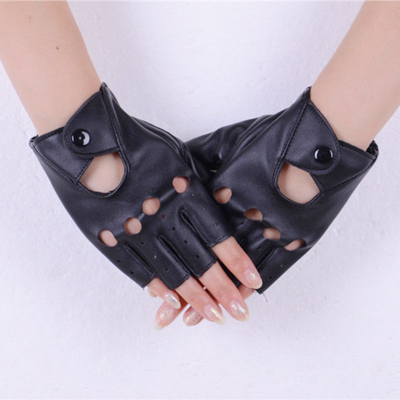 Fashion pu hollow gloves