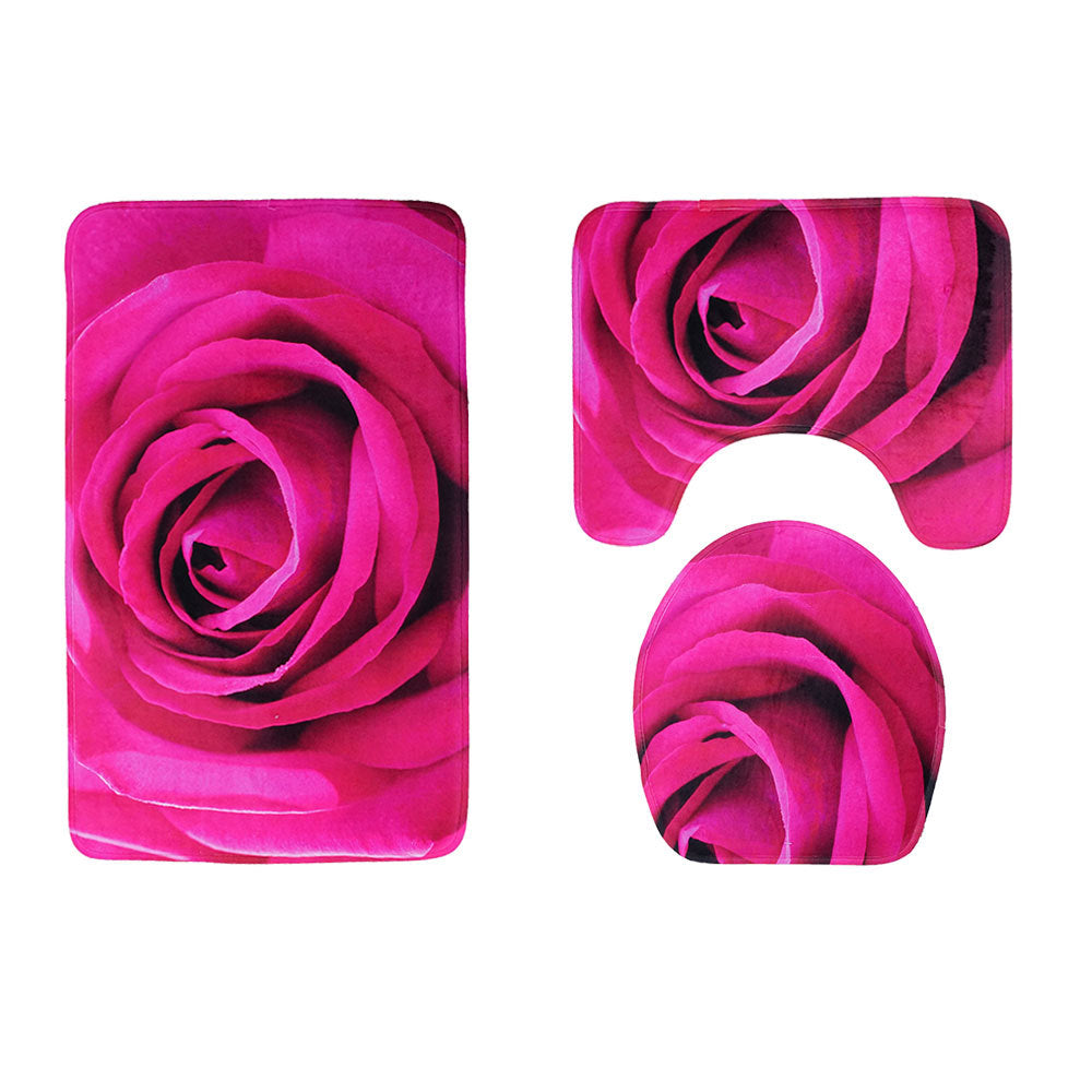 Three-piece rose toilet carpet