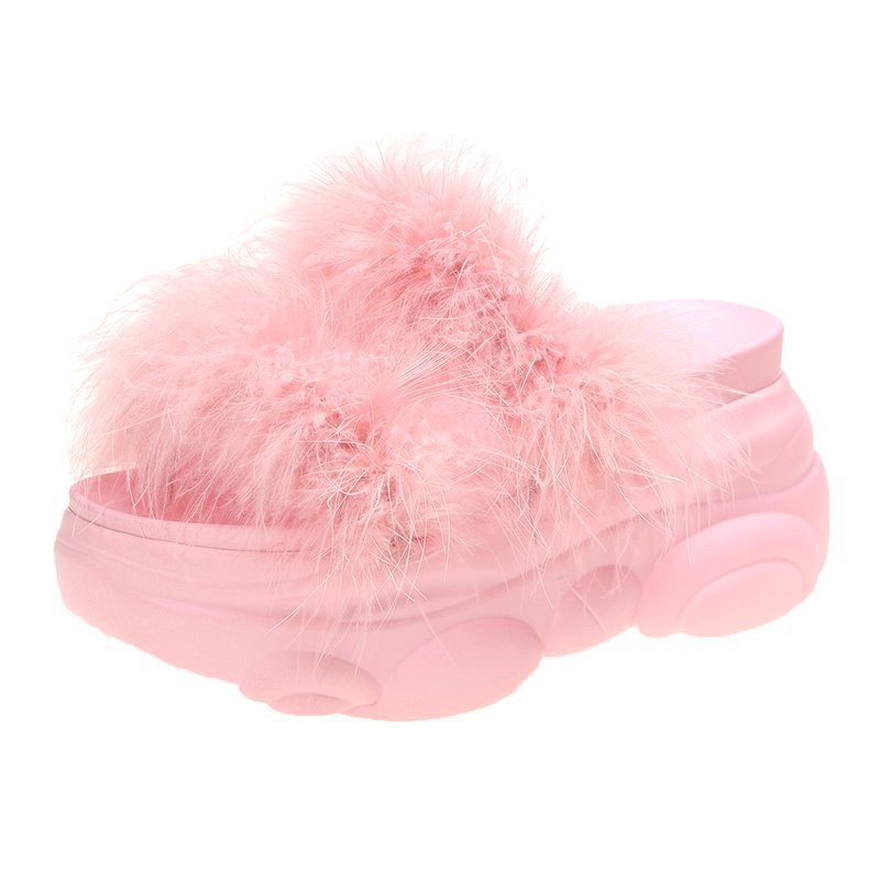 Platform Fluffy Shoes Cake Bottom Super High Heel Slippers Women