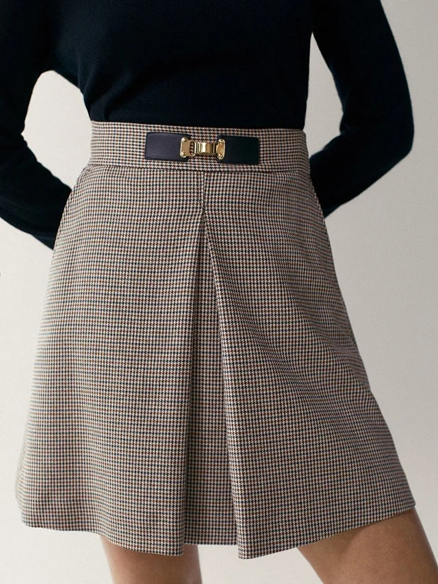 Skirt Women High Waist Office Skirts Vintage Plaid Mini Skirt