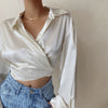 Liviahome Glossy Satin Bandage Shirt Women's Summer Thin