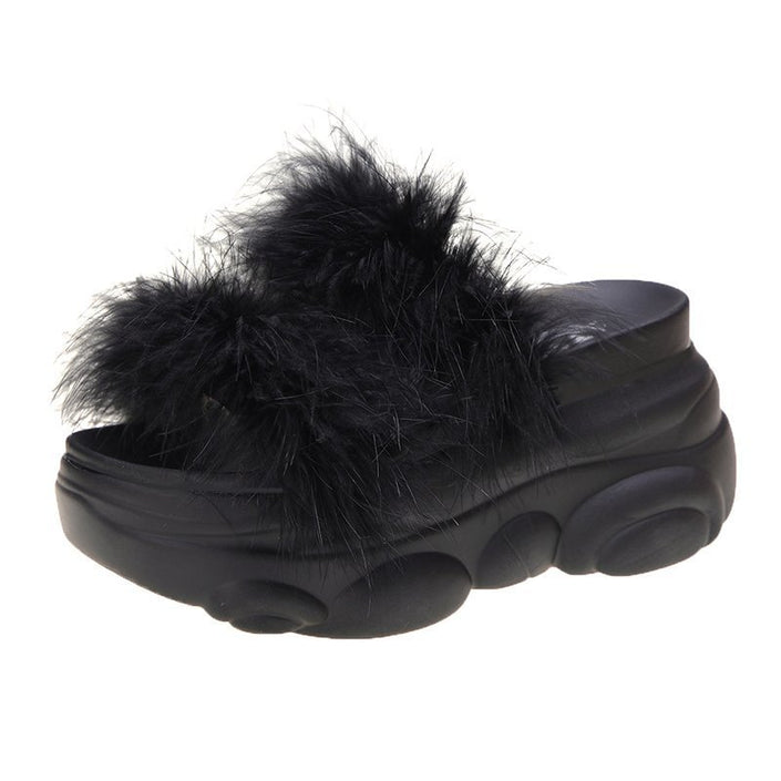 Platform Fluffy Shoes Cake Bottom Super High Heel Slippers Women