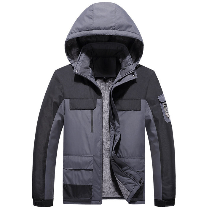 Outdoor Men's Plus Fleece Warm Cotton Jacket